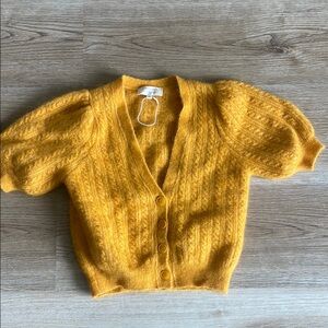 Sézane Yellow orange Cardigan with V-neck and Short Sleeves